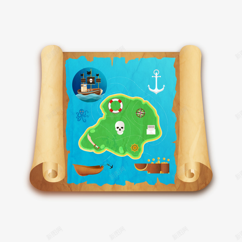手绘卷轴藏宝图png免抠素材_新图网 https://ixintu.com 卷轴 手绘 牛皮纸 藏宝图