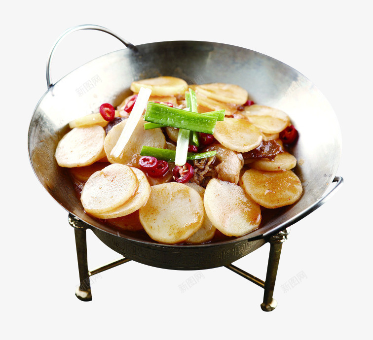 干锅土豆片png免抠素材_新图网 https://ixintu.com 产品实物 土豆片 干锅 美食 蔬菜 辣椒 餐饮
