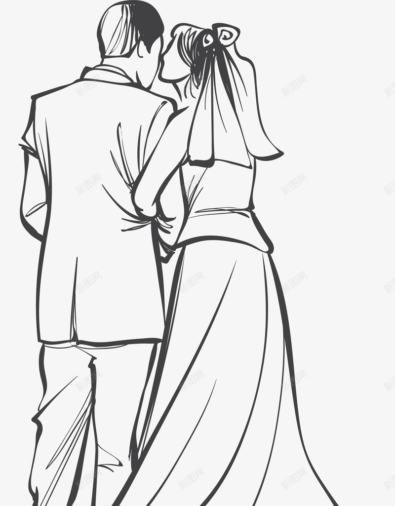 手绘幸福的新郎新娘图标png_新图网 https://ixintu.com 婚礼 幸福的新郎新娘 手绘新郎新娘 挽着手臂 结婚 绘画