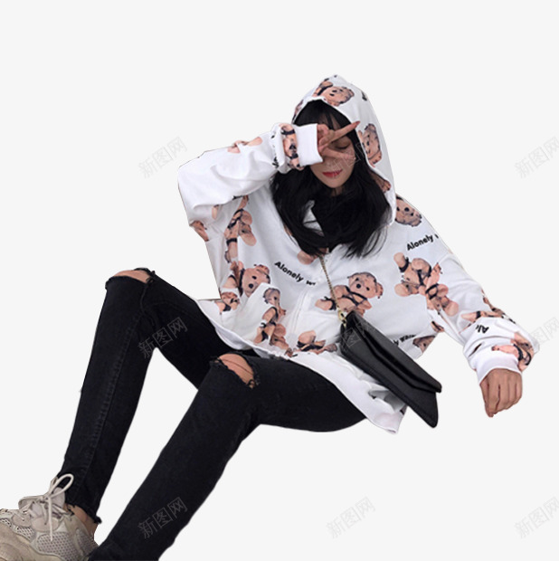 小熊薄款卫衣2019早秋新款国潮ins图标png_新图网 https://ixintu.com Alonelywalk 国潮ins 小熊薄款卫衣 连帽