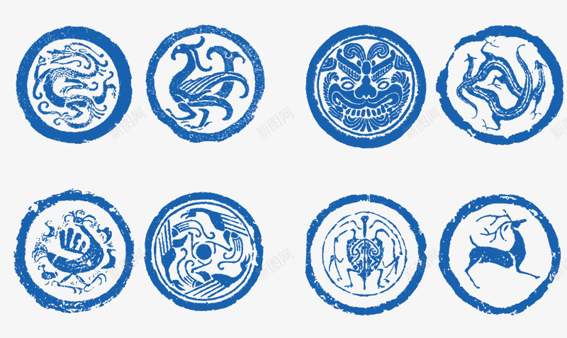 青花瓷图案png免抠素材_新图网 https://ixintu.com PNG图片 PNG图片素材 PNG素材 PNG素材免费下载 中国风 印花 圆形 青花瓷 鹿 龙