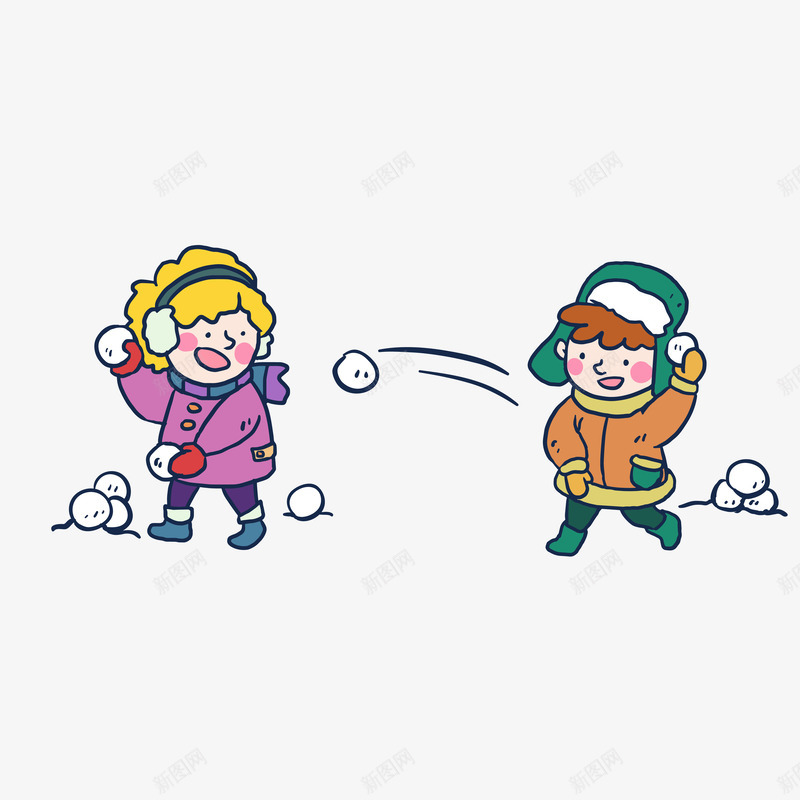玩雪小朋友png免抠素材_新图网 https://ixintu.com 奔跑 开心 打雪仗 玩雪