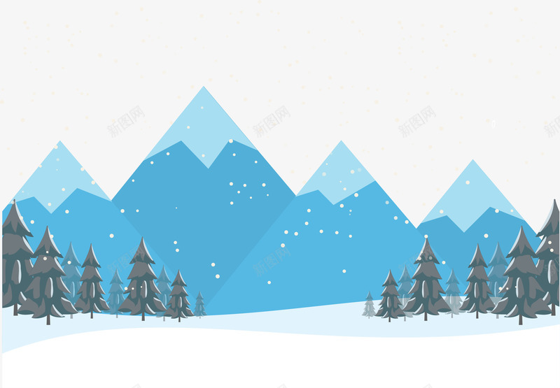 卡通森林雪山png免抠素材_新图网 https://ixintu.com 冰天雪地 卡通 大自然 山区风景 森林 自然景色 自然风光 雪域高原 雪山