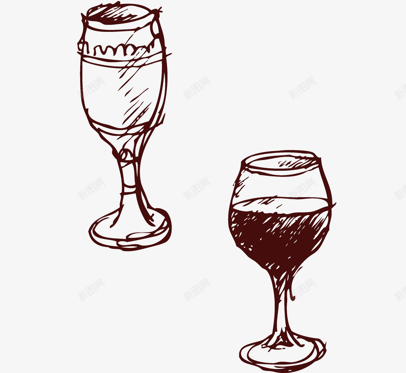 手绘葡萄酒矢量图ai免抠素材_新图网 https://ixintu.com 手绘酒杯 矢量素材 红酒杯 线描 葡萄 葡萄酒 矢量图