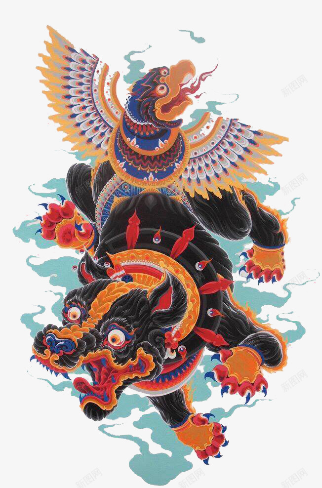 卡通中国怪兽png免抠素材_新图网 https://ixintu.com 中国风图案 宇宙星云 怪兽 神兽 祥云