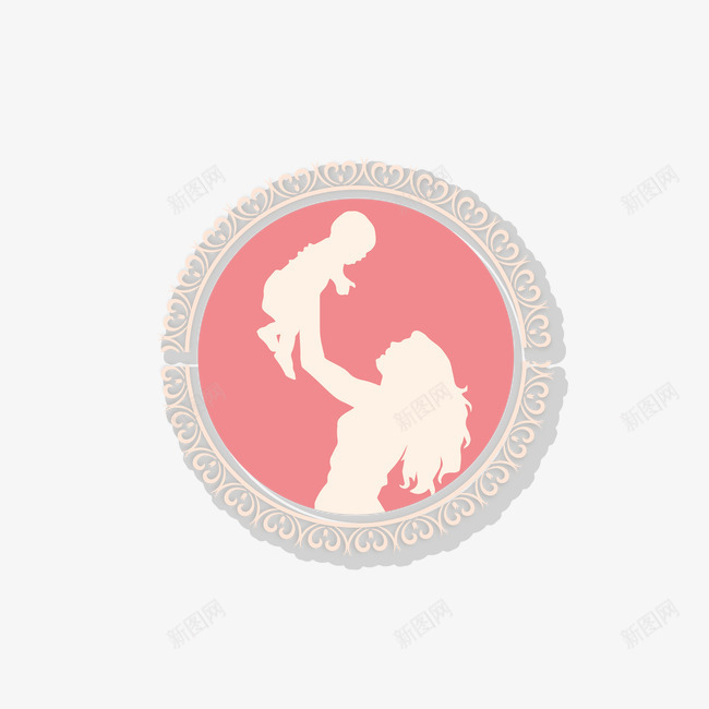 母子剪影png免抠素材_新图网 https://ixintu.com 桃心 母亲 母亲剪影 母亲节 母亲节快乐 母子 白色 花环 花草