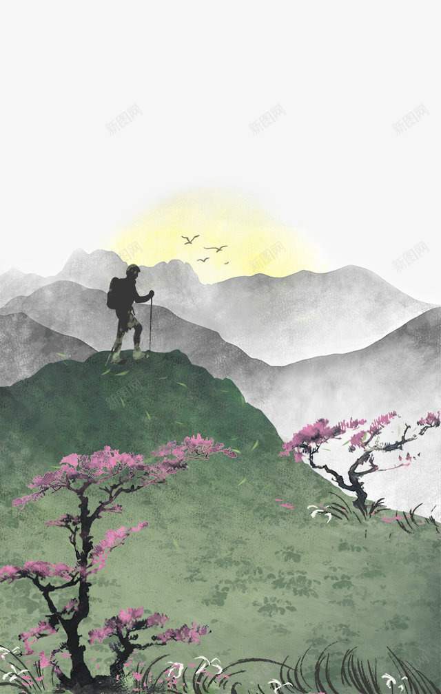 中国风水墨爬山png免抠素材_新图网 https://ixintu.com h5素材 中国风 墨迹 山水画 水墨爬山
