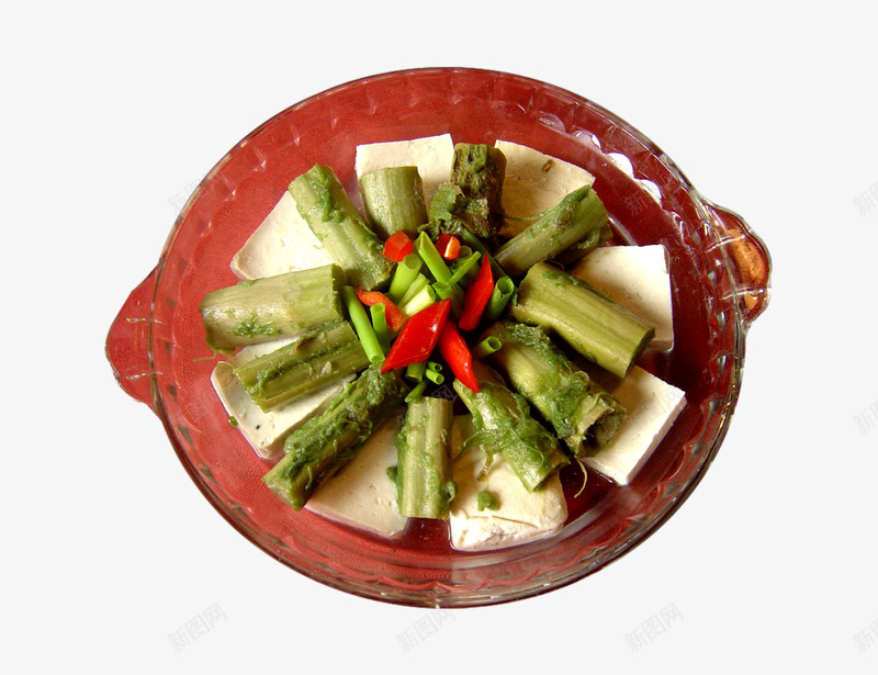 霉菜梗蒸豆腐png免抠素材_新图网 https://ixintu.com 盘子 豆腐 辣椒 霉菜梗
