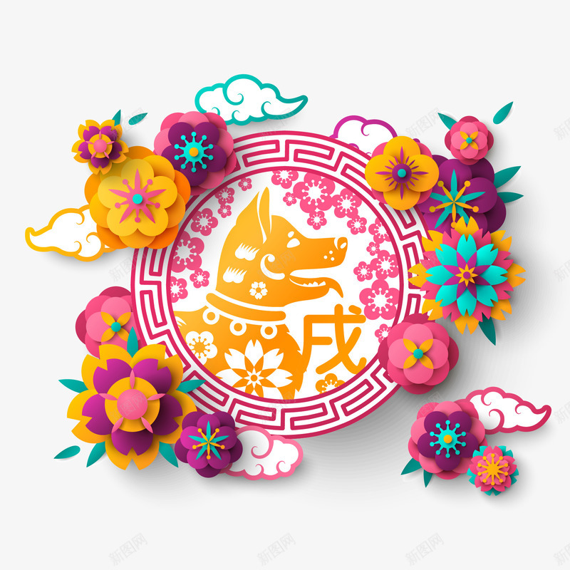狗年吉祥图标矢量图eps_新图网 https://ixintu.com 300像素图 EPS免抠 大图免抠 手绘 狗年 祥云 高清免抠 鲜花 矢量图
