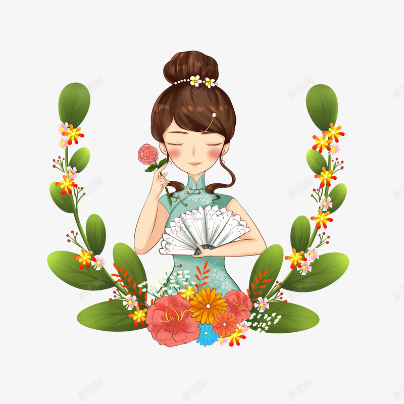 古典旗袍美女2png免抠素材_新图网 https://ixintu.com 复古 女人 旗袍 旗袍美女 民国风 纹理