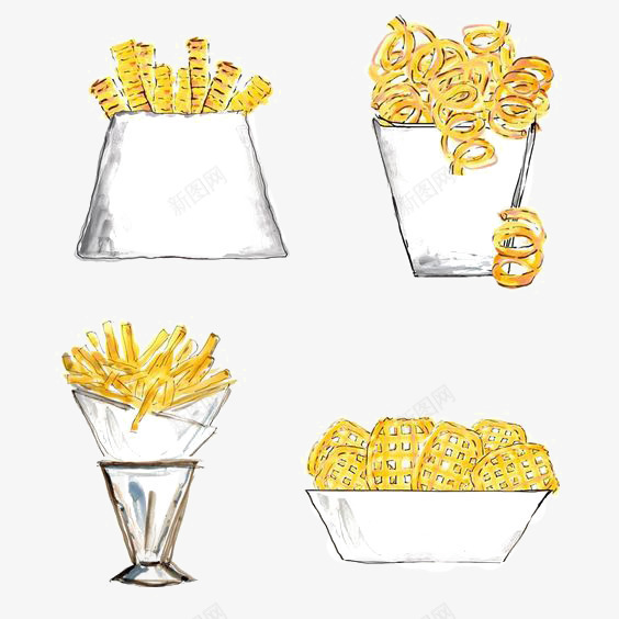 手绘薯条png免抠素材_新图网 https://ixintu.com 快餐 炸薯条 烤薯条 零食 饼干