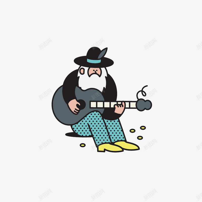 扁平化弹吉他的老人png免抠素材_新图网 https://ixintu.com H5页面素材 创意卡通元素 卡通 弹吉他的老人 扁平化 扁平素材 电商卡通 网页设计卡通