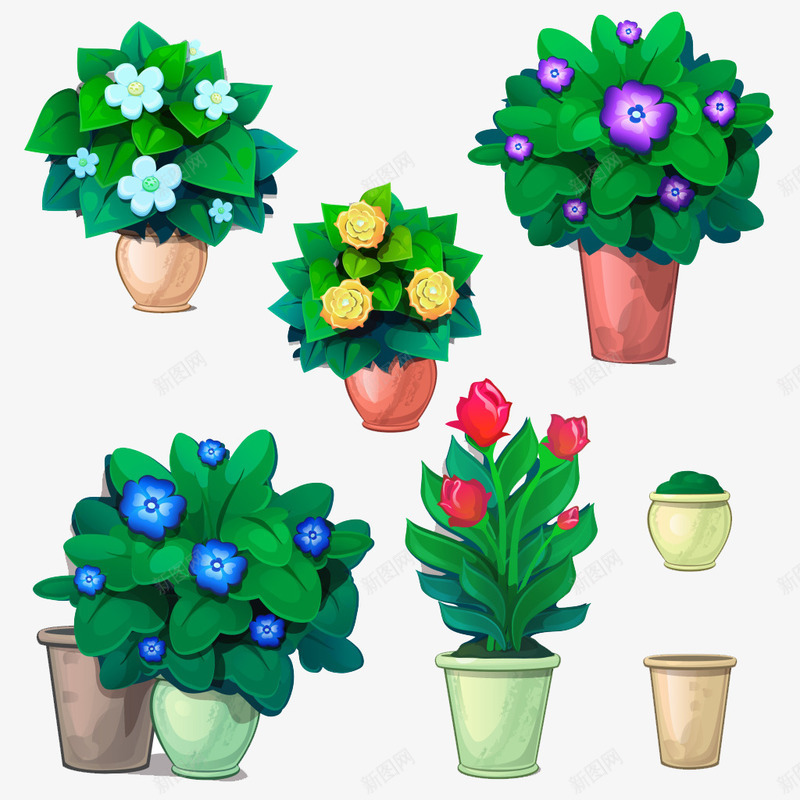 手绘盆栽植物png免抠素材_新图网 https://ixintu.com 手绘 植物 盆栽 绿色 花朵