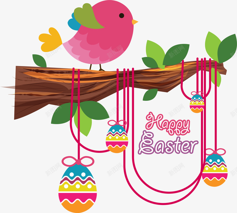 复活节快乐彩蛋挂饰png免抠素材_新图网 https://ixintu.com easter happy 复活节快乐 多彩彩蛋 彩蛋挂饰 红色小鸟