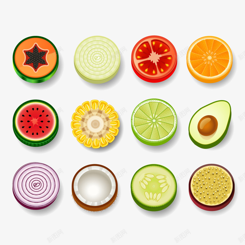 水果切片矢量图eps免抠素材_新图网 https://ixintu.com 玉米 蔬菜 西瓜 食物 矢量图