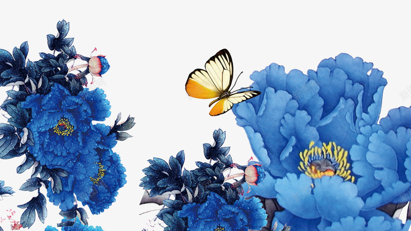 古典蓝色山水墨牡丹png免抠素材_新图网 https://ixintu.com 中国风 古典 古风乐器青花瓷海报 古风远山 琵琶 蓝色山水墨画 蓝色牡丹