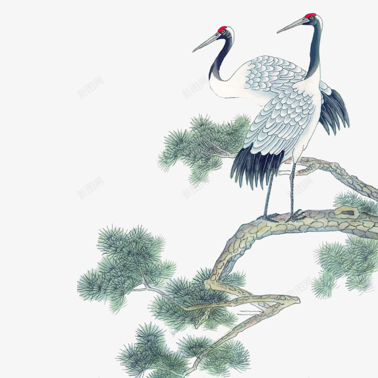 松树上的仙鹤png免抠素材_新图网 https://ixintu.com 中国风 仙鹤 地产 家居 松树 白鹤 装饰画