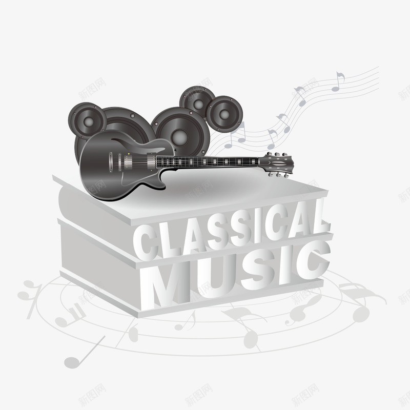潮流音乐节png免抠素材_新图网 https://ixintu.com 潮流音乐 电吉他 音乐节 音响 音符 黑色背景