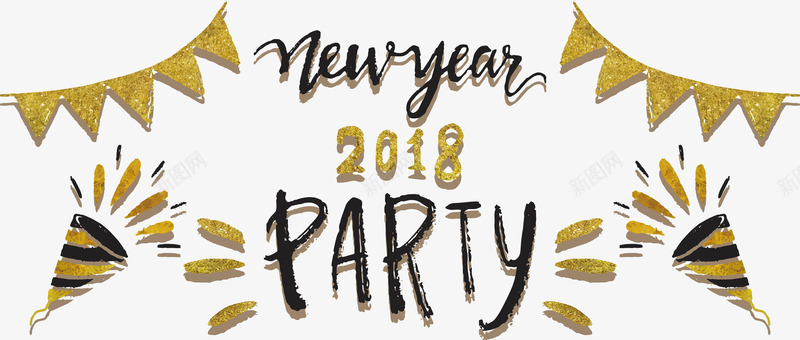 手绘金色彩旗新年横幅矢量图ai免抠素材_新图网 https://ixintu.com happyNewYear 新年 新年横幅 新年派对 矢量png 金色彩旗 矢量图