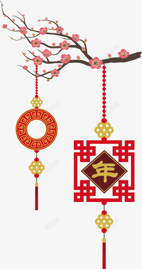 时尚中国风主题元素png免抠素材_新图网 https://ixintu.com 中国风 喜庆 年 挂饰 梅花 玉佩 装饰 过年