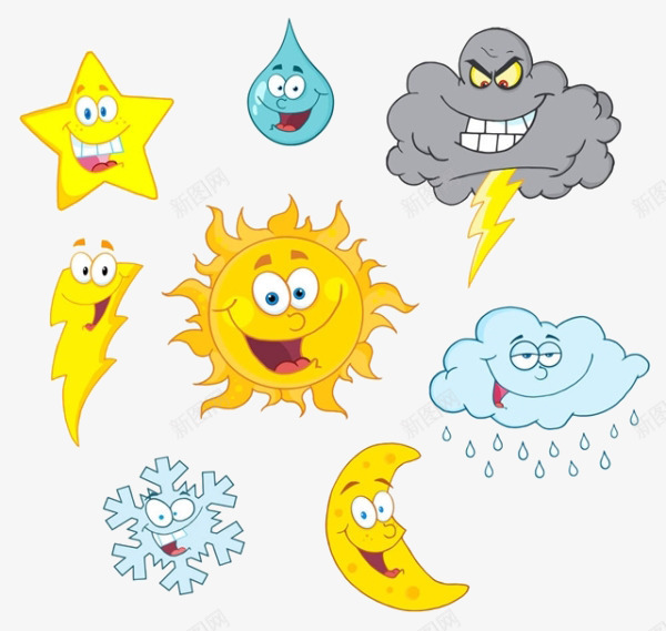 卡通天气表情png免抠素材_新图网 https://ixintu.com 卡通 天气 太阳 星星 星星emoji 表情素材