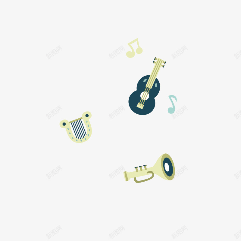 圣诞节乐器png免抠素材_新图网 https://ixintu.com 卡通圣诞节天使矢量下载音符圣诞节竖琴乐器
