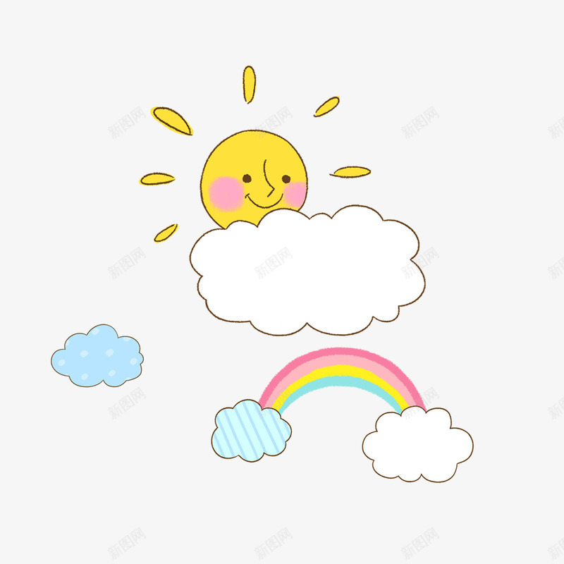 太阳升起图psd免抠素材_新图网 https://ixintu.com 云朵 卡通画 太阳升起 彩虹