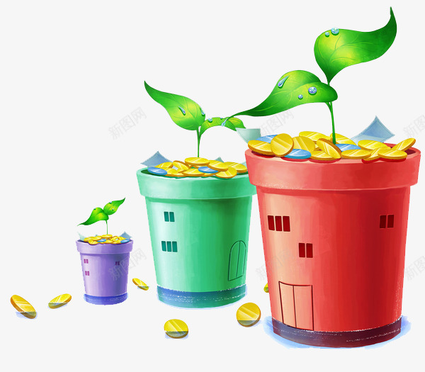 卡通盆栽png免抠素材_新图网 https://ixintu.com 卡通画 植物 盆栽 矢量装饰 装饰 金币