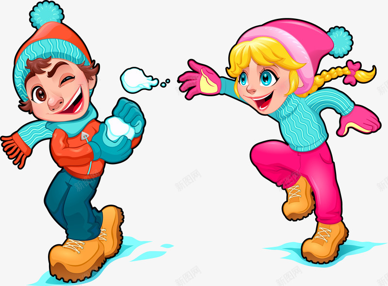 手绘打雪仗的孩子矢量图ai免抠素材_新图网 https://ixintu.com 下雪 孩子 开心 手绘 打雪仗 矢量图