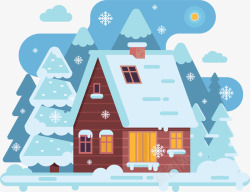 精致冬季下雪房子风景插画矢量图素材