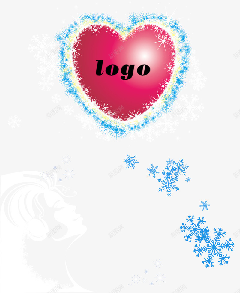 心形雪花名片png免抠素材_新图网 https://ixintu.com png图片素材 免费png 名片模板 浪漫心形 美女剪影 雪花