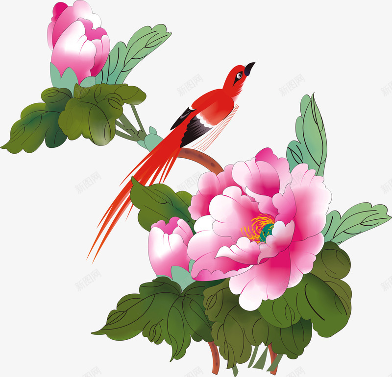 手绘花鸟图电视壁纸png免抠素材_新图网 https://ixintu.com 壁纸 电视 花鸟