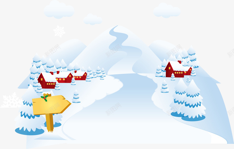 滑雪场矢量图ai免抠素材_新图网 https://ixintu.com 房屋 滑雪场 蓝色 路标 矢量图