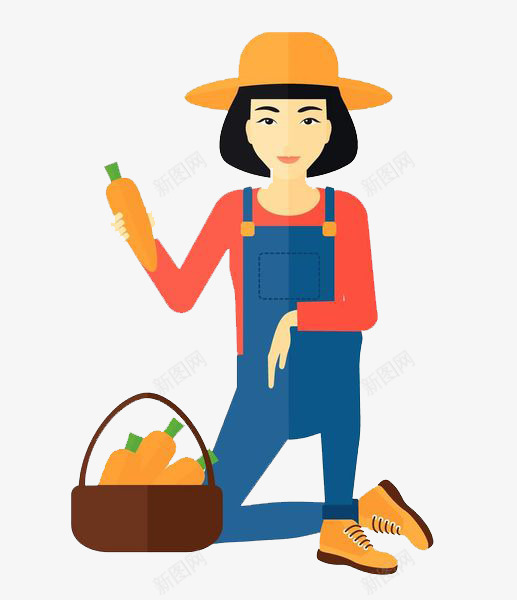 扁平风摘胡萝卜的农村妇女png免抠素材_新图网 https://ixintu.com 人物插图 农村妇女 戴帽子 扁平风 摘胡萝卜 背带裤