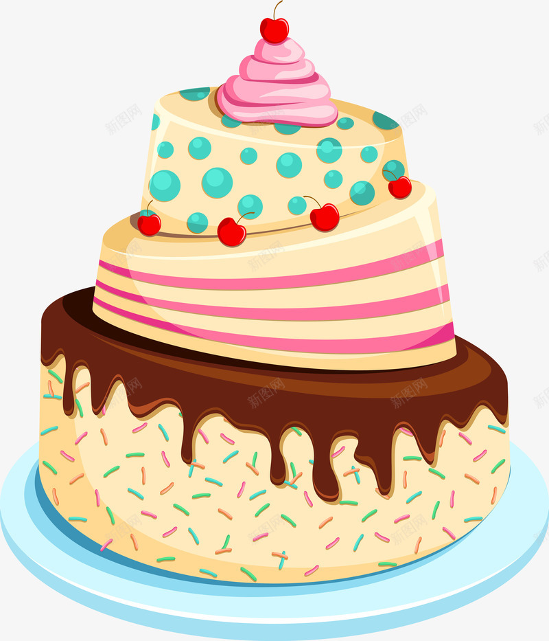 卡通绘画三层蛋糕png免抠素材_新图网 https://ixintu.com 卡通 生日 结婚 绘画 蛋糕