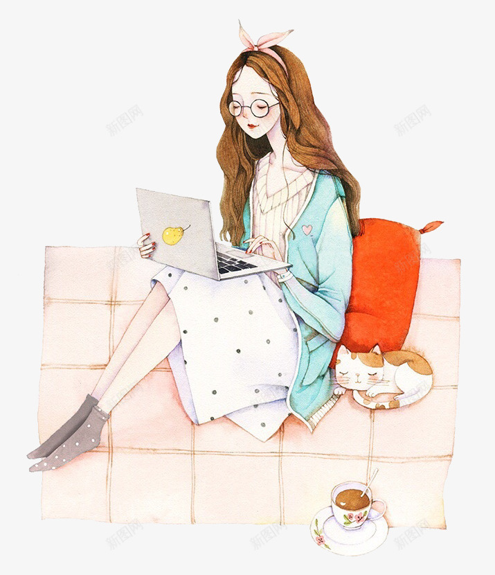 玩电脑的女孩png免抠素材_新图网 https://ixintu.com PNG图形 PNG装饰 人物 女人电脑 女孩 猫咪 电脑 装饰