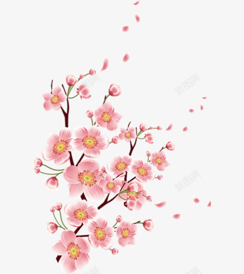 粉色中国风新年桃花png免抠素材_新图网 https://ixintu.com 新年 新春 春节 桃花 花枝 装饰图案 过年