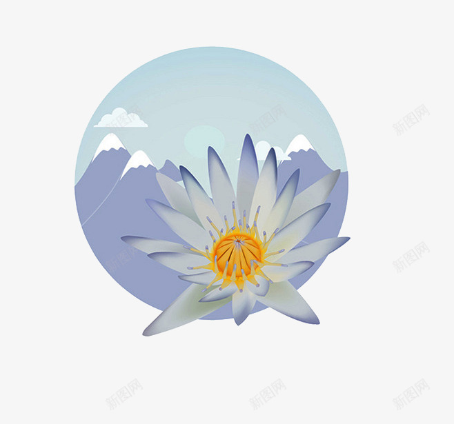 莲花png免抠素材_新图网 https://ixintu.com 卡通图案 天山雪莲 山 白云