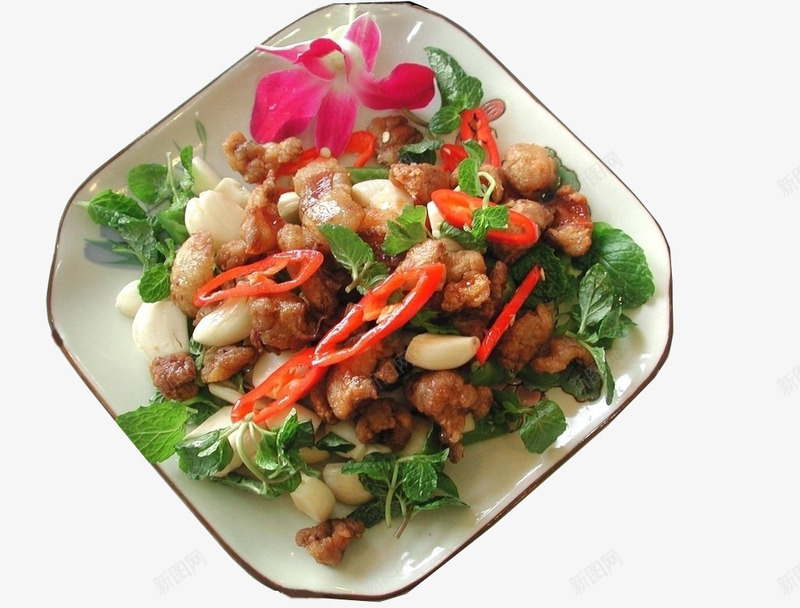 薄荷辣椒大蒜炒咕噜肉png免抠素材_新图网 https://ixintu.com 大蒜 炒咕噜肉 薄荷 辣椒