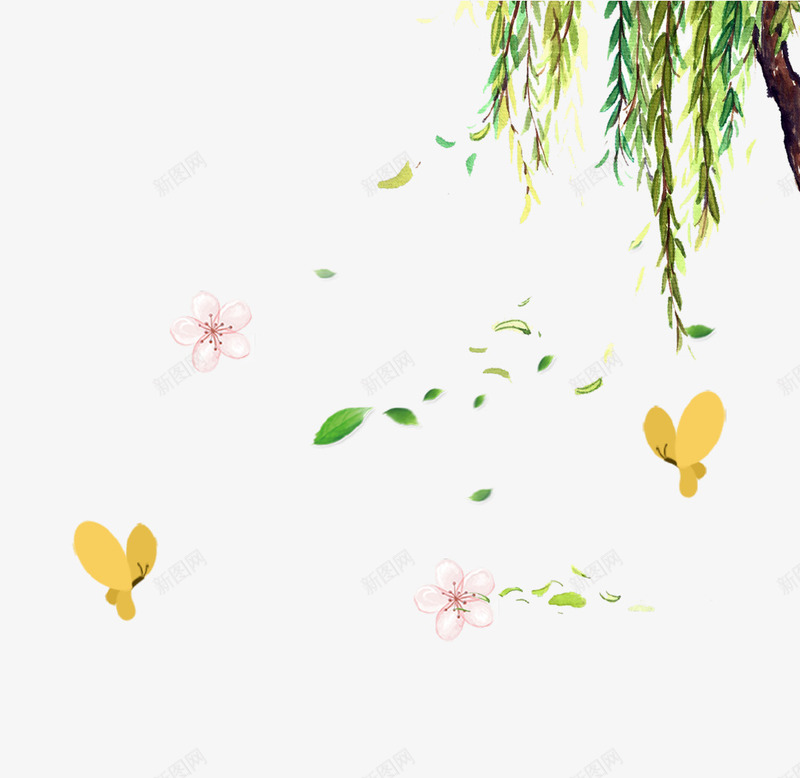 清新文艺手绘蝴蝶树叶背景png免抠素材_新图网 https://ixintu.com 手绘 插画 文艺 春季 树叶 海报 清新 花瓣 落叶 蝴蝶
