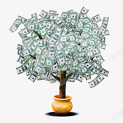 卡通摇钱树png免抠素材_新图网 https://ixintu.com 树木 盆栽 花盆 金钱 钞票 飞舞的钞票