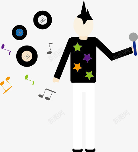 音乐达人png免抠素材_新图网 https://ixintu.com 唱片 手绘 话筒 音符
