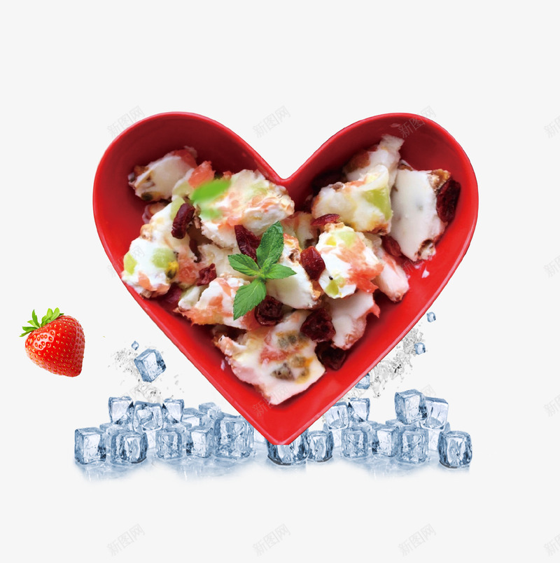 清新美食水果捞插画psd免抠素材_新图网 https://ixintu.com 冰块 夏季 水果 水果捞 清凉 爱心 美食 草莓