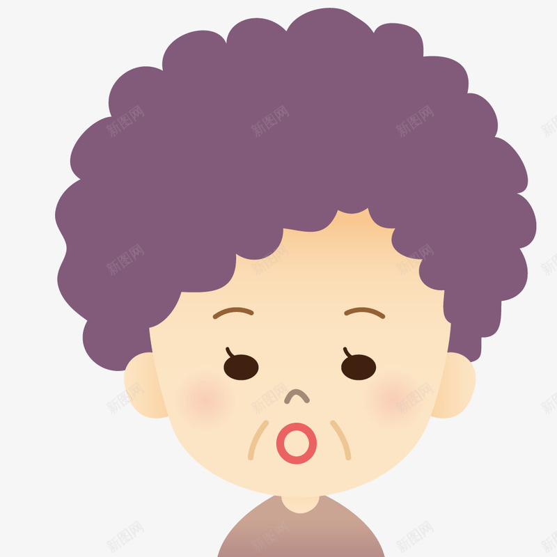 紫色卷发女人卡通图png免抠素材_新图网 https://ixintu.com 中年女人 人物 卡通 女人 简图 紫色卷发 表情