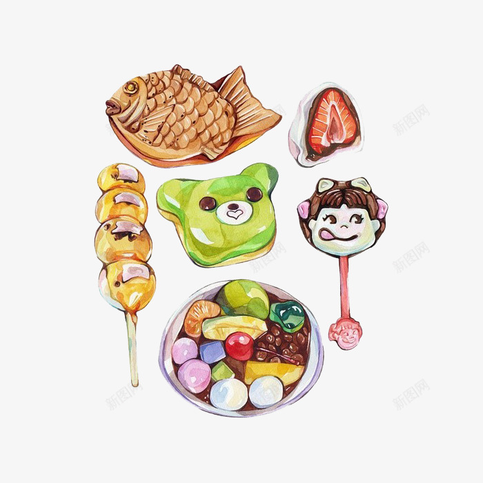 手绘儿童零食小吃png免抠素材_新图网 https://ixintu.com 小吃 手绘 零食 食物