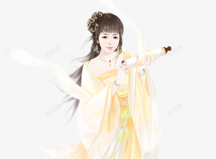 拿卷轴的黄衣女子古风手绘png免抠素材_新图网 https://ixintu.com 卷轴 古风 女子 手绘 黄衣
