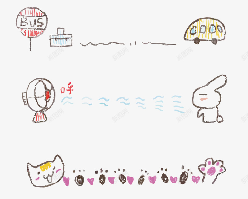 儿童画分割线png免抠素材_新图网 https://ixintu.com PNG PNG免费下载 PNG图片 兔子 分割线 可爱 手绘 猫咪