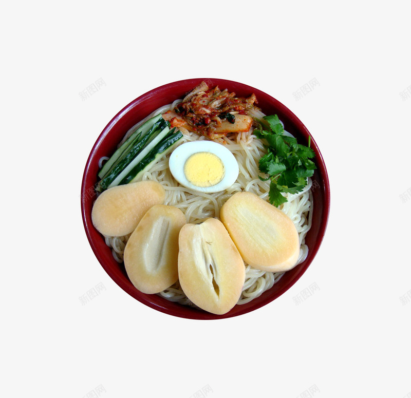 人参果冷面png免抠素材_新图网 https://ixintu.com 冷面 香菜 鸡蛋 黄瓜条