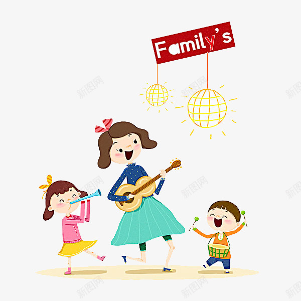 卡通唱歌欢呼的孩子png免抠素材_新图网 https://ixintu.com 卡通唱歌 吊灯 吹喇叭 弹吉他 欢呼的孩子 高兴的孩子