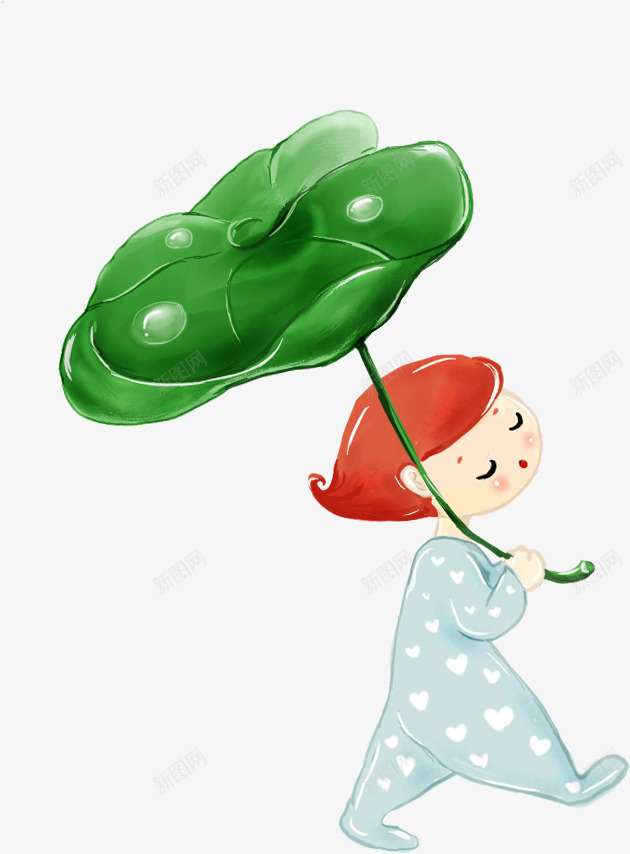 手绘露珠荷叶女孩人物png免抠素材_新图网 https://ixintu.com 人物 女孩 荷叶 露珠